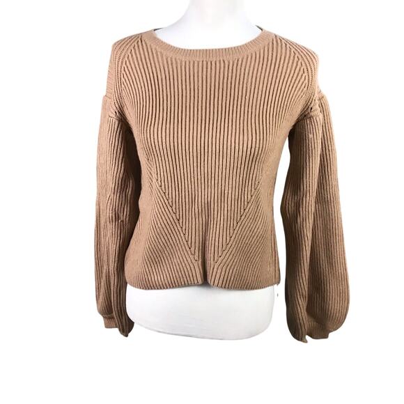 Nordstrom Women’s Small Camel Tan Cropped Pullover Sweater Balloon Sleeves NWT - Picture 1 of 14
